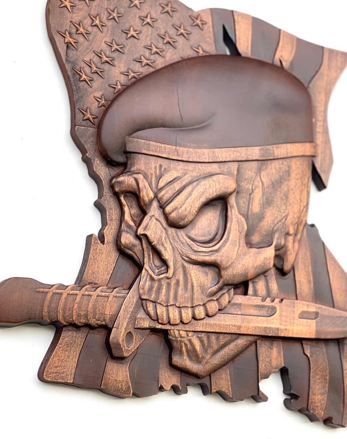 Patriot's Pride Skull in Military Cap Wooden Art, Military US, Patriot's US, Patriotic Rebellion: Skull in Military Cap Wooden Art Decor