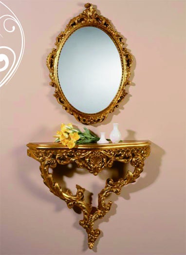 Italian console with mirror in lacquered and gilded wood, Console & Mirror, Mirror, Handmade mirror, Console, home decor, wood work