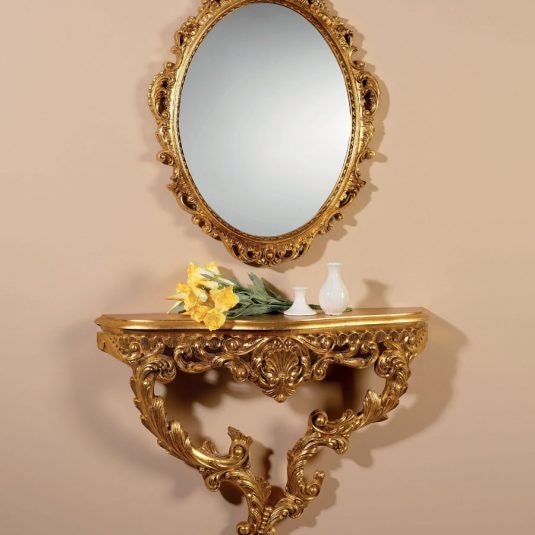 Italian console with mirror in lacquered and gilded wood, Console & Mirror, Mirror, Handmade mirror, Console, home decor, wood work