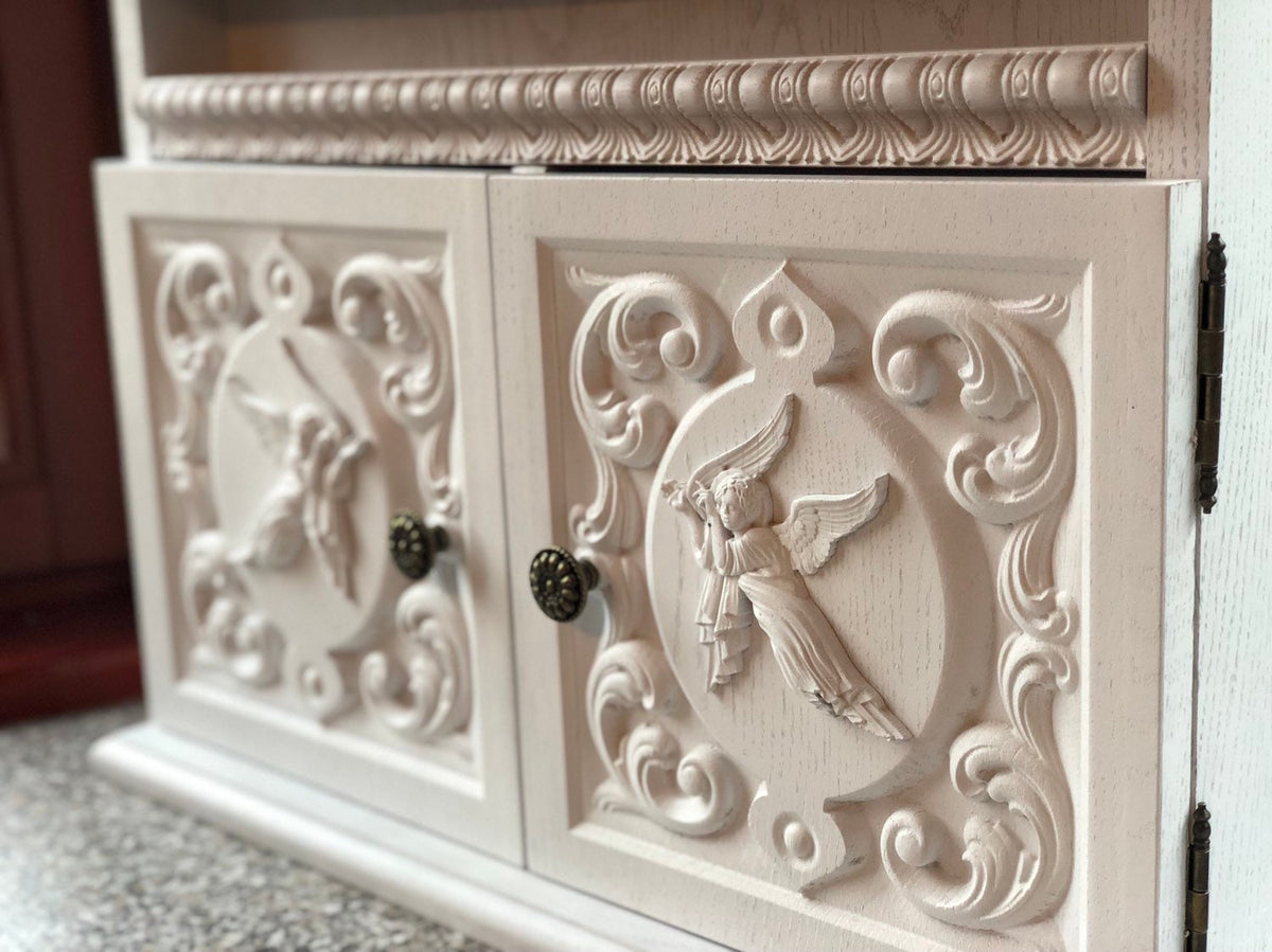 Elegant Wooden Key Cabinet with Angel Carvings – Keep Your Space Organized in Style