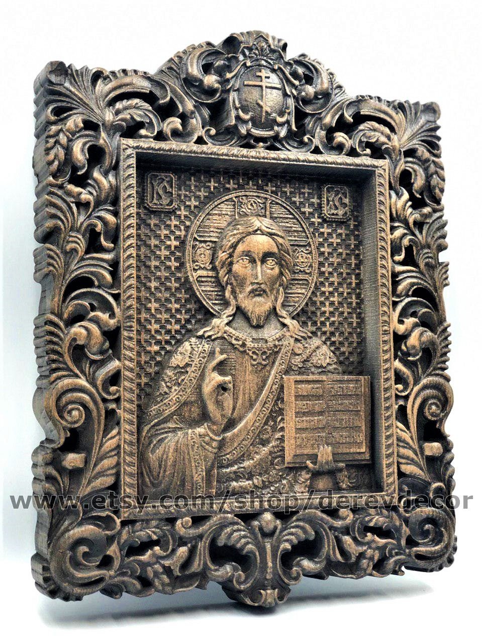 Wooden Icon of Jesus Christ, Icon of Christ the Teacher, Byzantine Icon, Religious Wood Icon, Orthodox icon Wood Carvings Religious gift