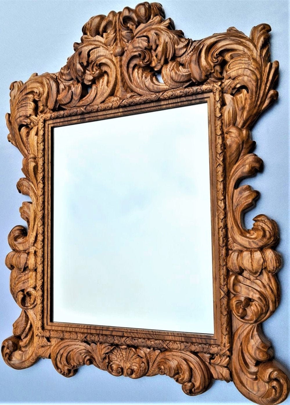 Carved wall mirror, wood Wall Mirror, Wall mirror large, Wall mirror decor, Glass mirrors, Gifts, Mirror Wall Art, Interior Gift, wood frame