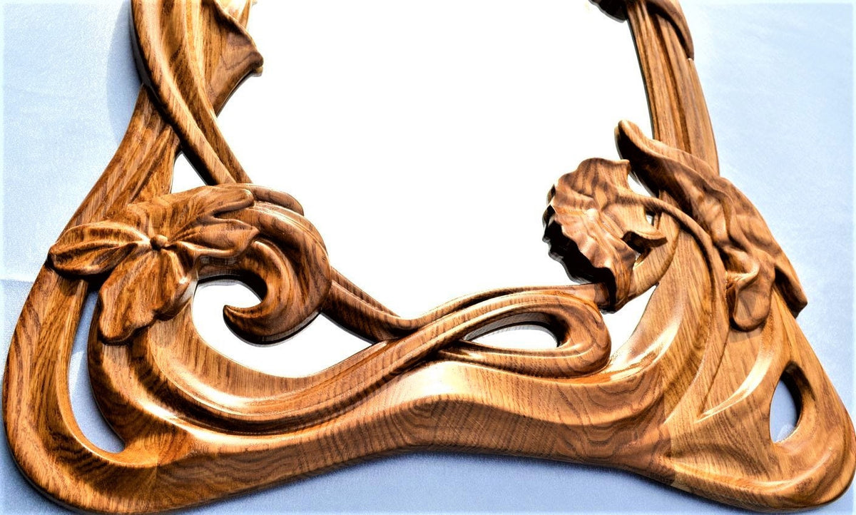 Large Carved Wood Wall Mirror – 36x24 Inches Floral Wooden Frame for Elegant Home Decor & Gifts
