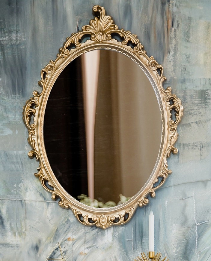 Decorative Wall Mirror, Vintage Hanging Mirrors for Bedroom Living-Room Dresser Decor, Oval Antique Gold, Baroque mirror, Rococo mirror