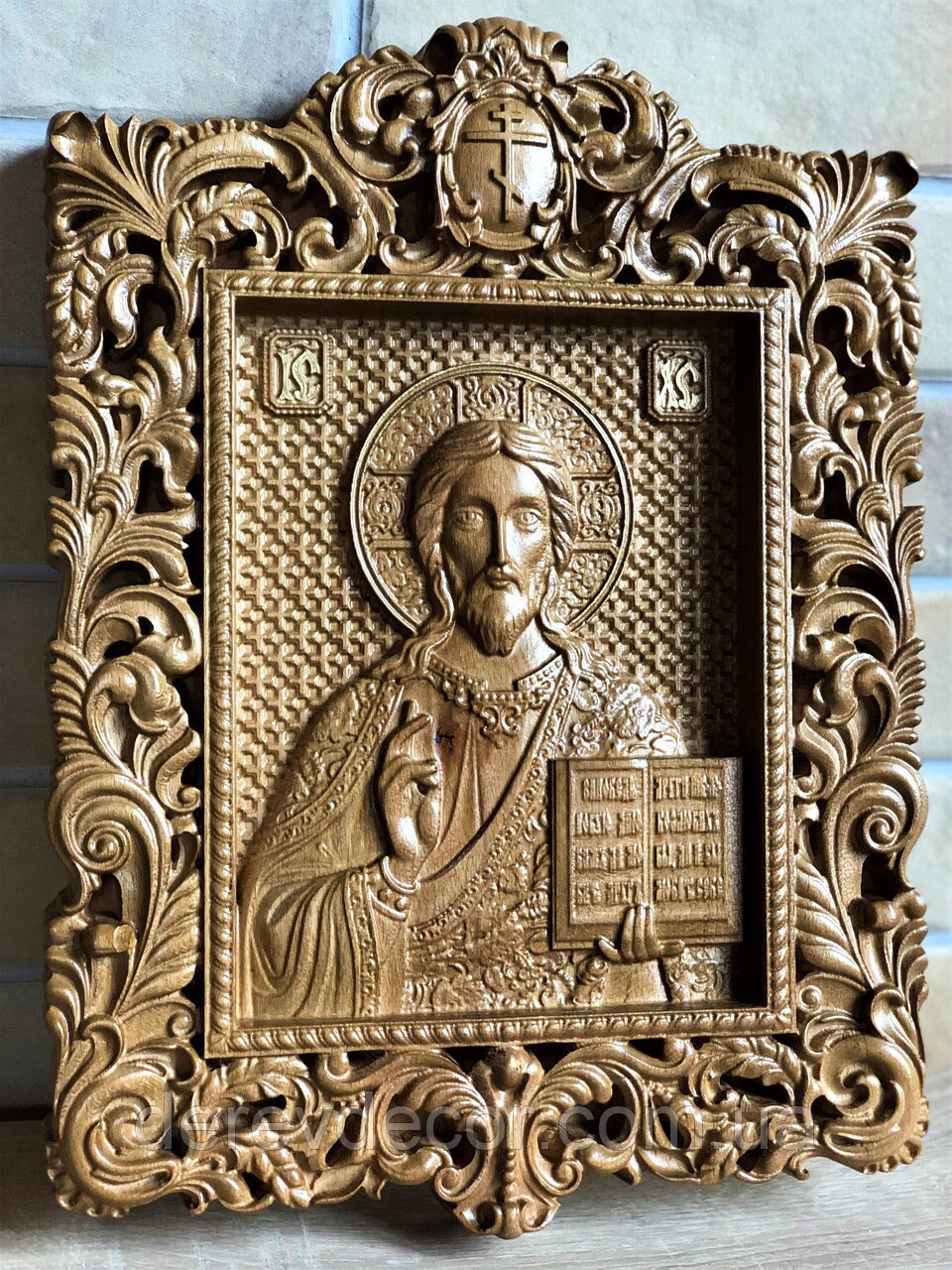 Handmade Orthodox Icon, The Icon of God, The Jesus Christ and Bible in Revetment, Icon of Jesus Christ, Icon of God, Byzantine Icon