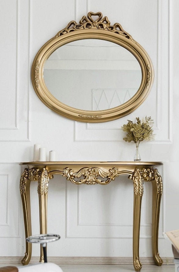 Decorative Wall Mirror, Vintage Hanging Mirrors for Bedroom Living-Room Dresser Decor, Oval Antique Gold, Baroque mirror, Rococo mirror