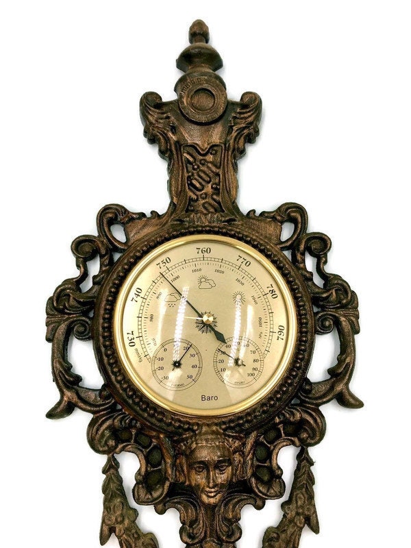 Vintage Barometer Weather Instrument – Antique Wooden Frame with Mermaid Theme for Timeless Home Decor