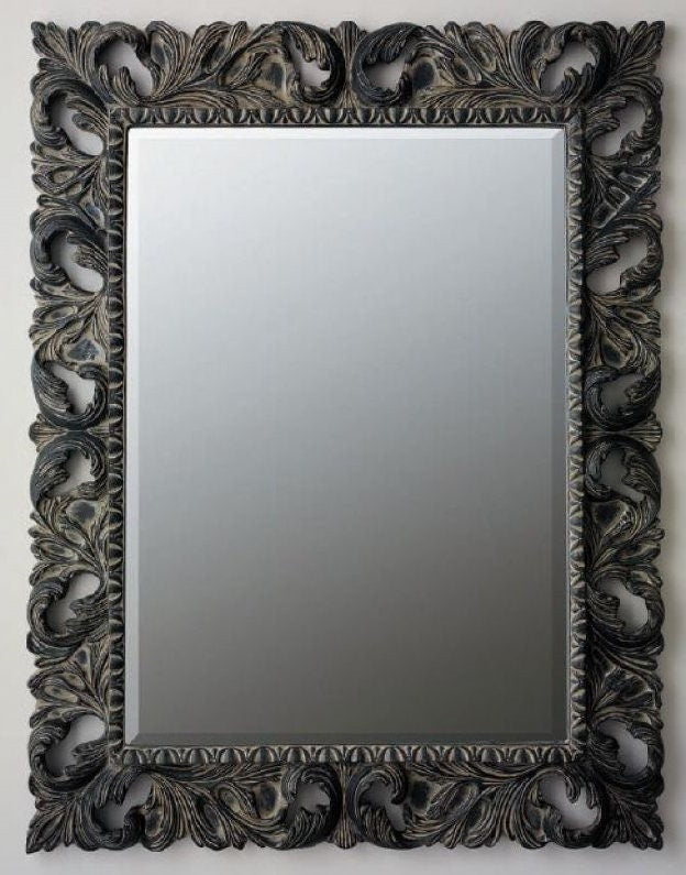 Timeless Elegance: Classic Black Ornate Wall Mirror with Antique Wood Frame – Large Decorative Mirror for Home Decor