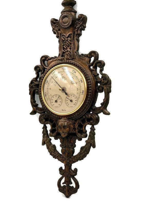 Vintage Barometer Weather Instrument – Antique Wooden Frame with Mermaid Theme for Timeless Home Decor