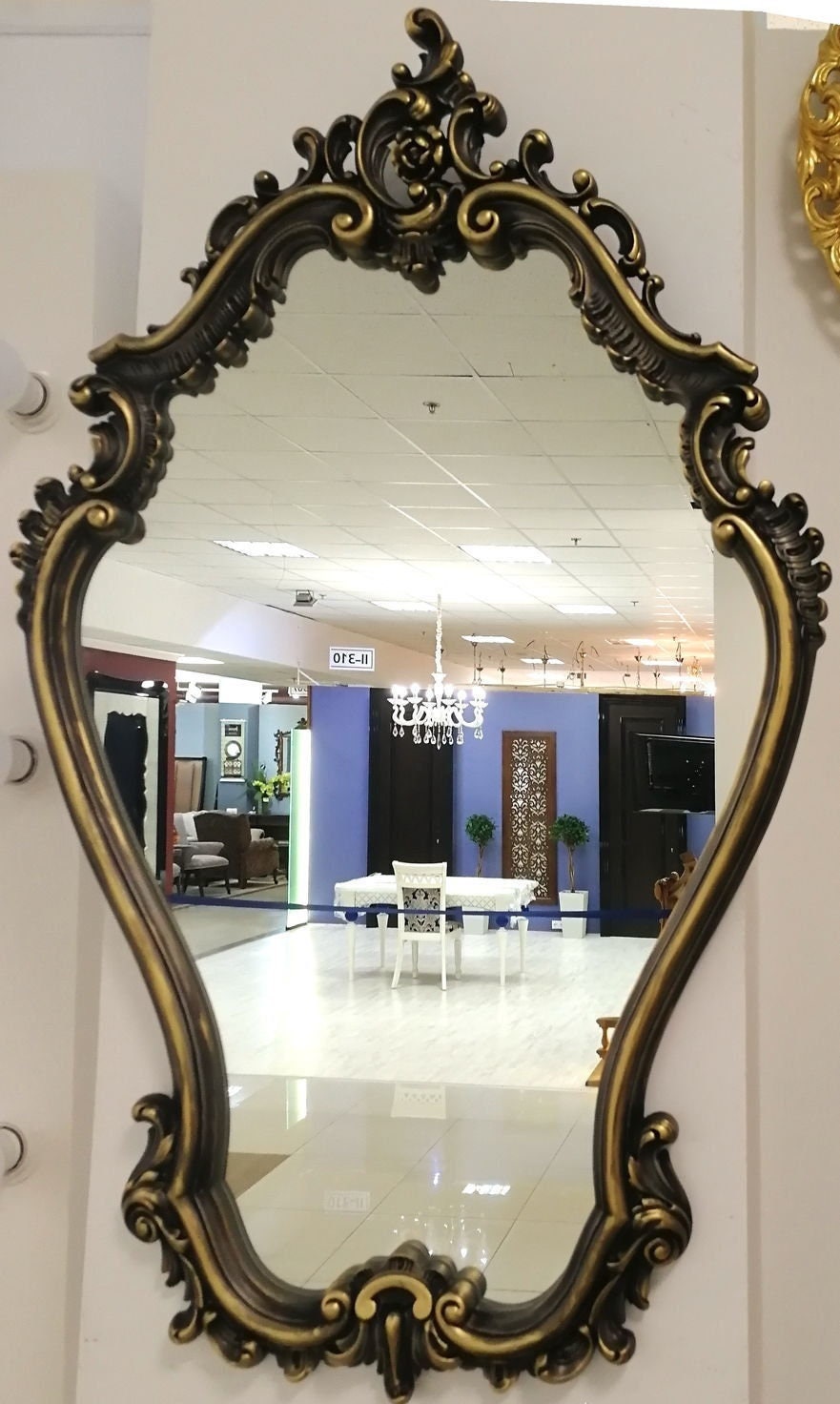 Ornate Antique Black and Gold Wall Mirror – Large Decorative Glass Mirror with Wooden Frame for Home Decor & Interior Gifts
