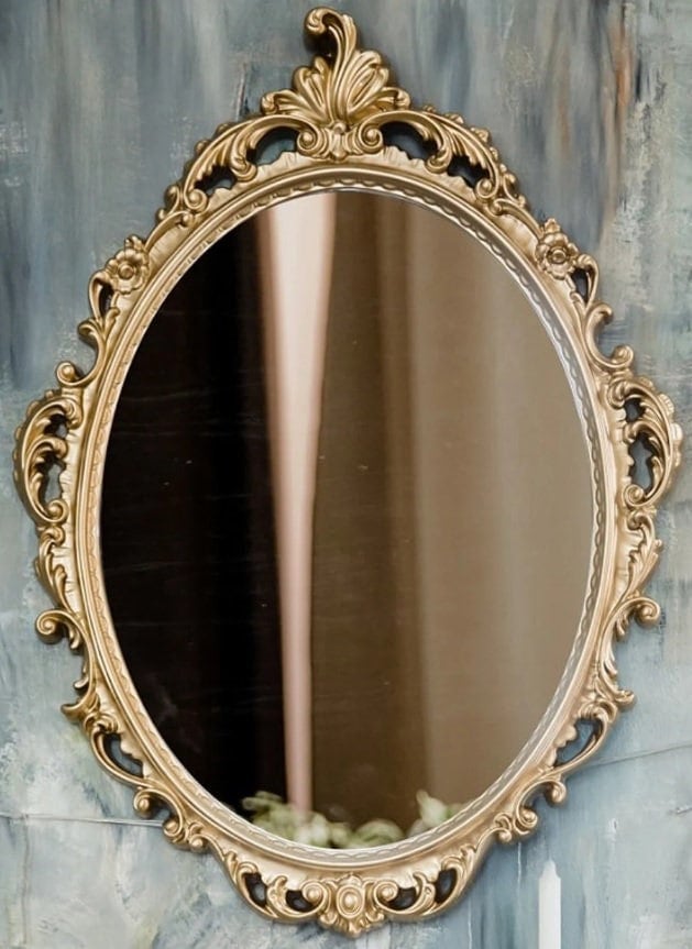 Antique Gold Oval Wall Mirror – Large Beveled Hanging Mirror with Wooden Frame for Bathroom, Bedroom, or Living Room Decor