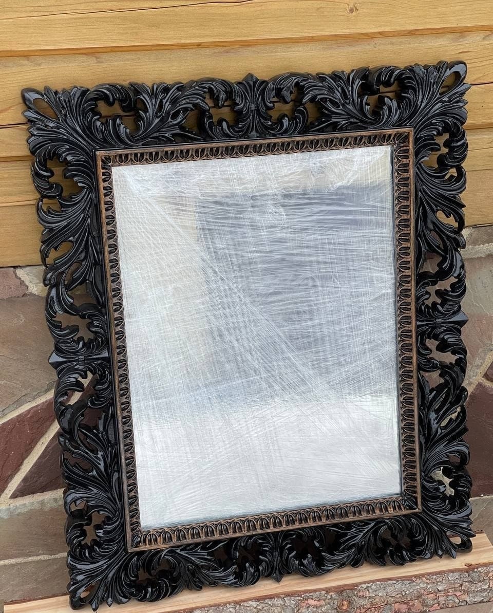 Ornate Antique Black Wall Mirror - Elegant and Timeless Home Decor