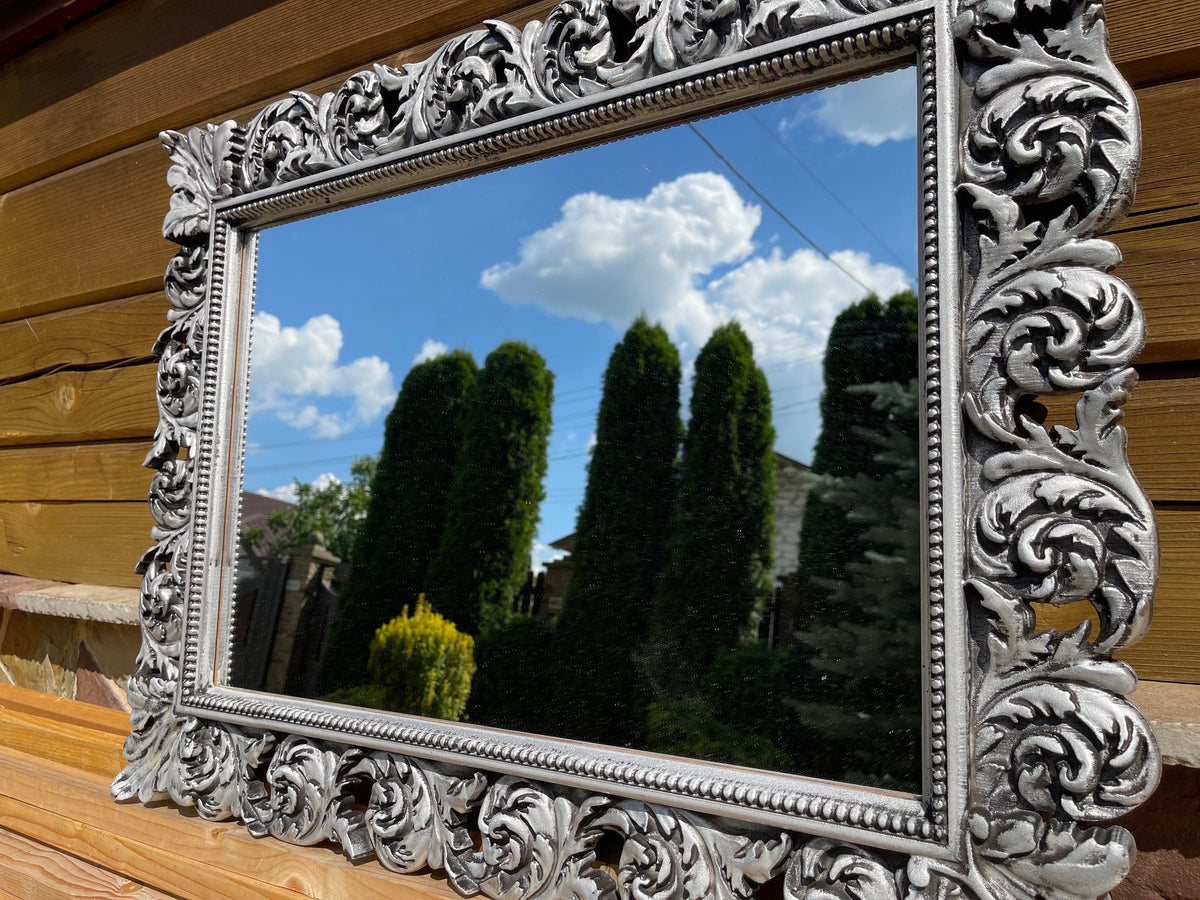 Ornate Antique silver Wall Mirror, Wall mirror large, Wall mirror decor, Glass mirrors, Home mirror, Mirror Wall, Interior Gift, wood frame
