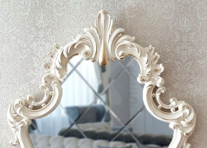 Ornate Antique Gold and White Wall Mirror, Wall mirror large, Wall mirror decor, Glass mirrors, Home gifts, Mirror Wall Art, wood frame