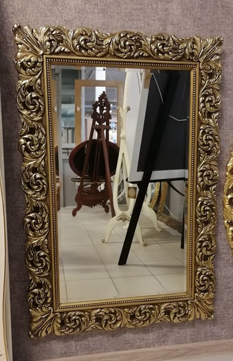 Antique Gold wall mirror, Rustic Charm Meets Timeless Elegance: Large Wood Wall Mirror, Rectangle Ornate Large Gold Wall Mirror with flowers