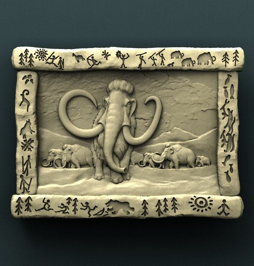 Majestic Mammoth Herd Wooden Painting: A Prehistoric Panorama, Unique Gift Ideas, Handmade Gifts Eco, Friendly Present