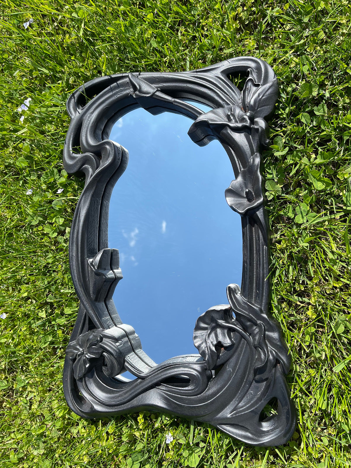 Black Carved wall mirror, Black Wall Mirror, Large black mirror, Wall black decor, Black frame, Mirror Wall Art, Black Interior, wood frame