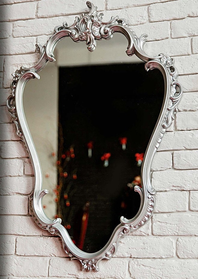 Silver Wall Mirror Wooden Frame, Vintage Hanging Mirrors for Bedroom Living-Room, Home Decor, Antique mirror, Decorative Baroque mirror