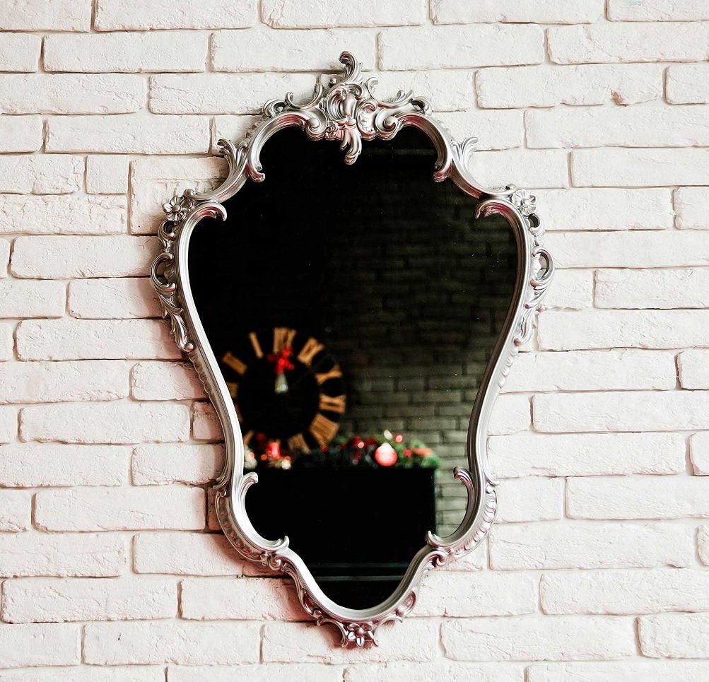 Silver Wall Mirror Wooden Frame, Vintage Hanging Mirrors for Bedroom Living-Room, Home Decor, Antique mirror, Decorative Baroque mirror