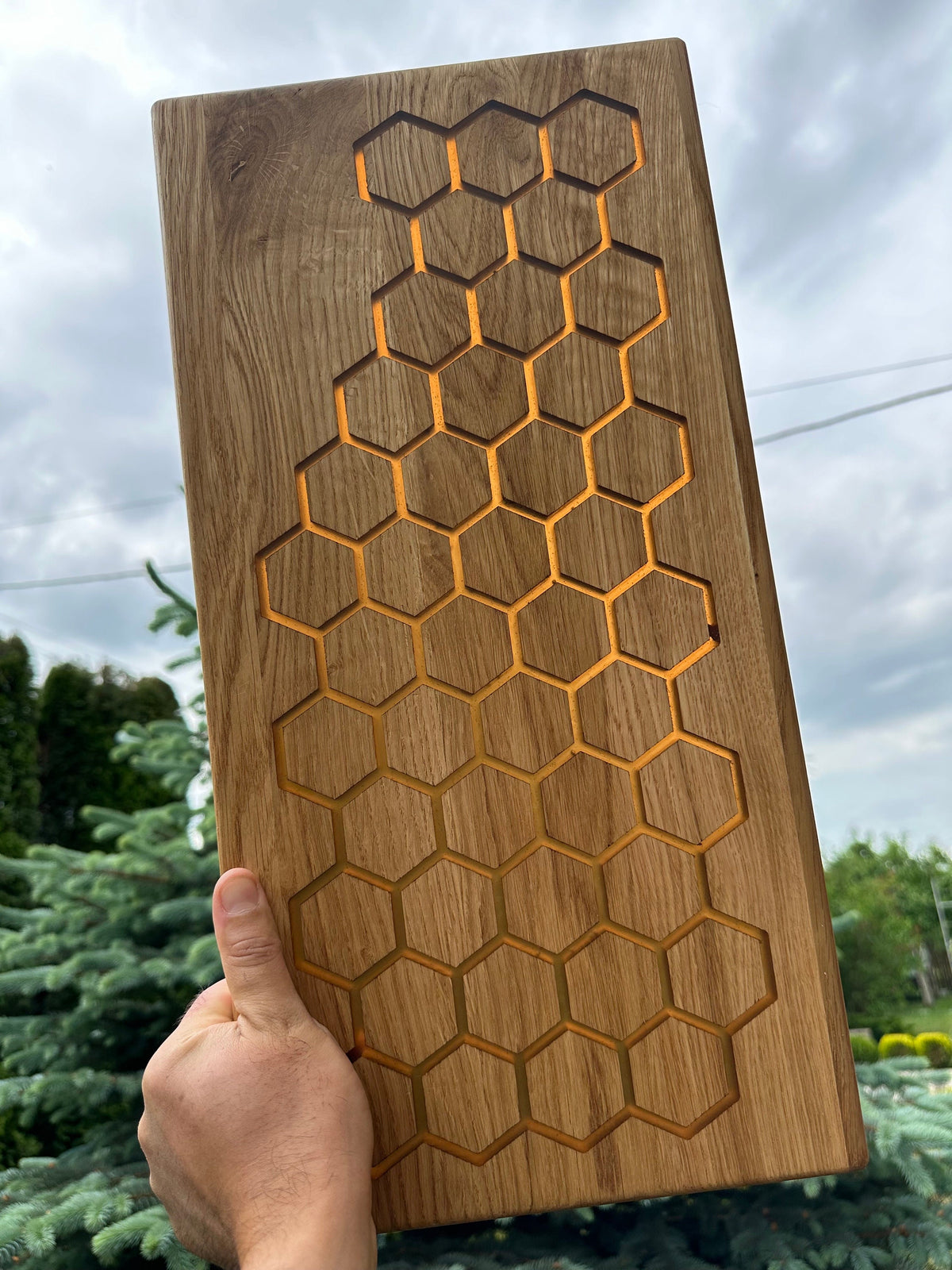 Handcrafted Split Oak Cutting Board - Unique Honeycomb Design! Epoxy Resin Board, Handcrafted River Board, Gift Board, Best for birthday