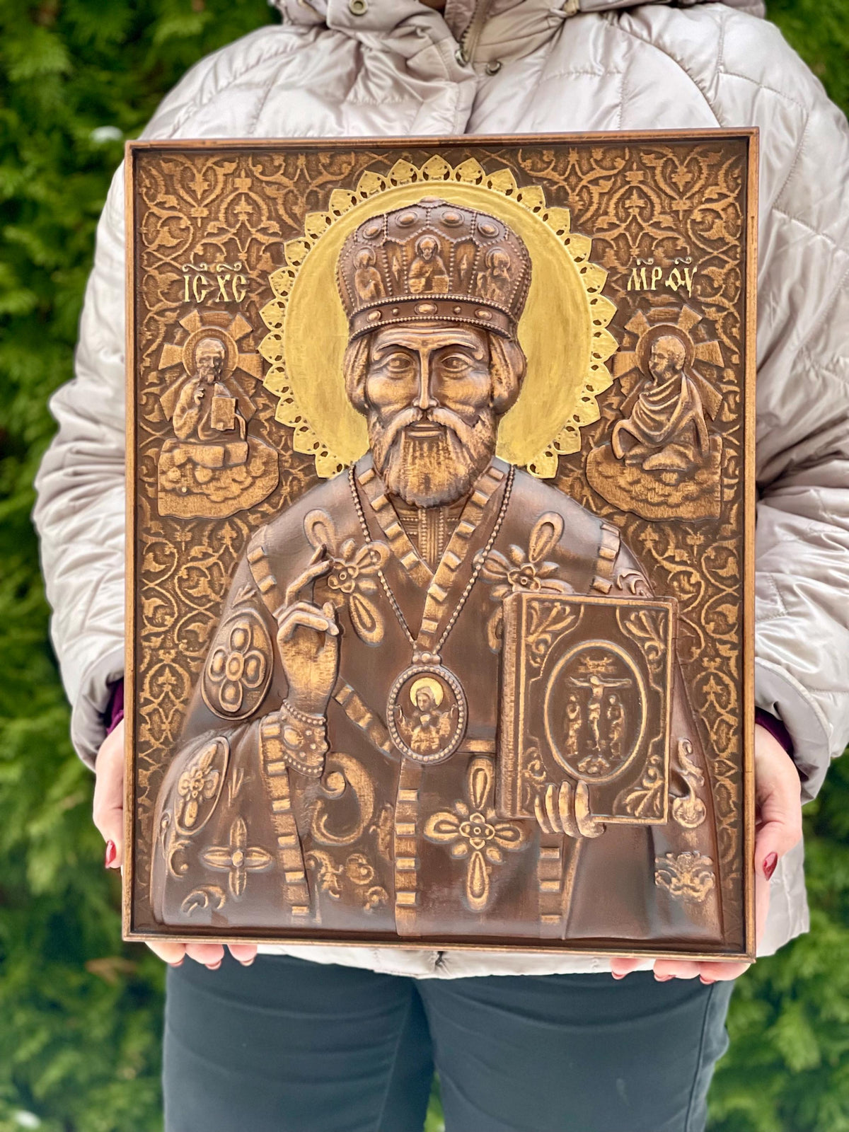 Handcrafted Wooden Icon of Saint Nicholas the Wonderworker – A Beautiful Religious Gift for Special Occasions