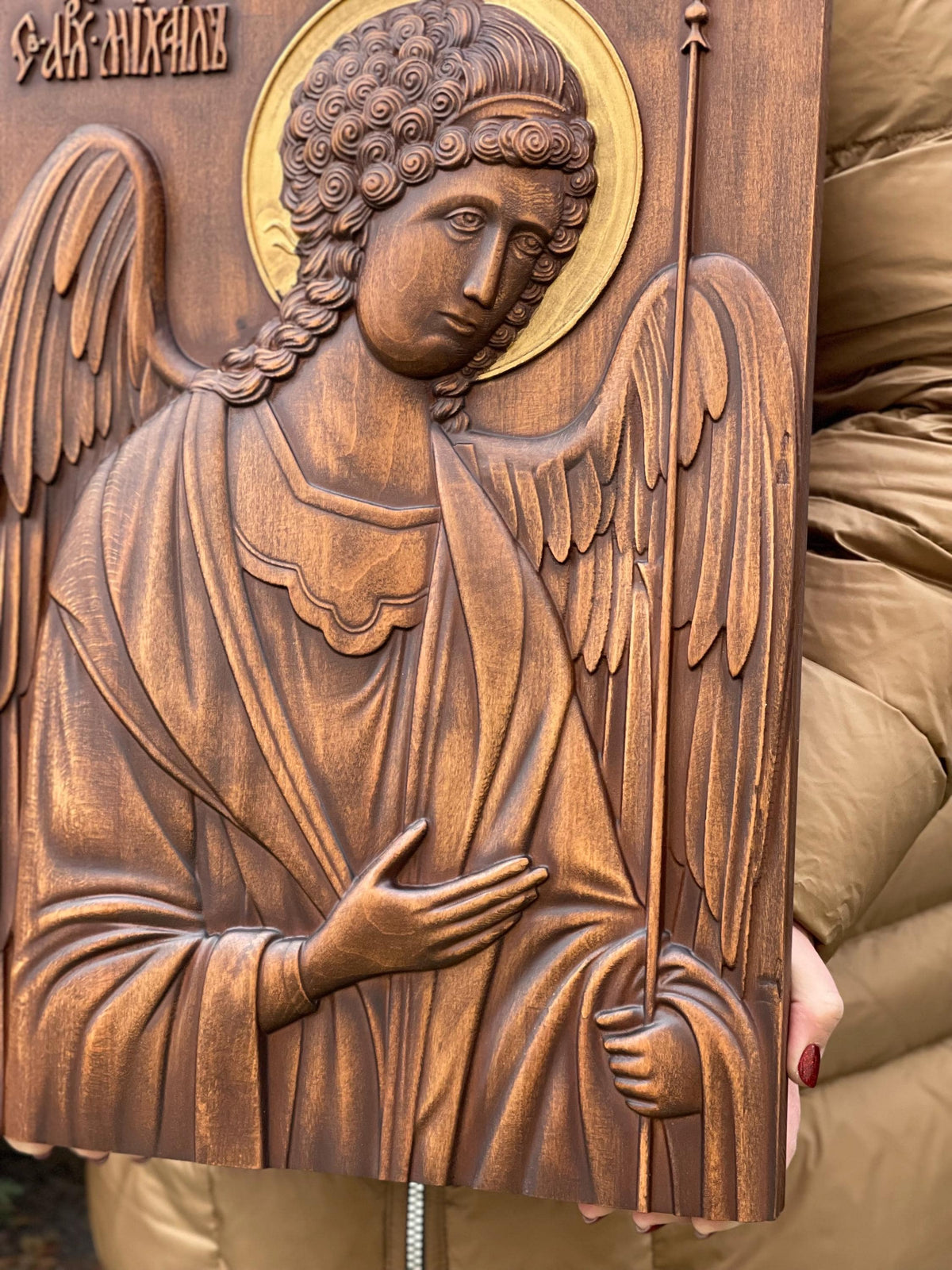 Handcrafted Wooden Icon of Saint Michael the Archangel - 20x15 Inches - Perfect Religious Gift for Birthdays and Special Occasions