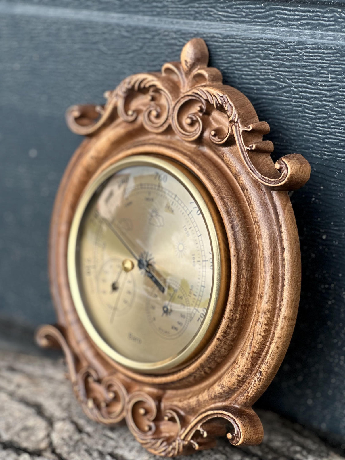 Vintage Barometer Weather Instrument – Antique Wooden Frame with Mermaid Theme for Timeless Home Decor