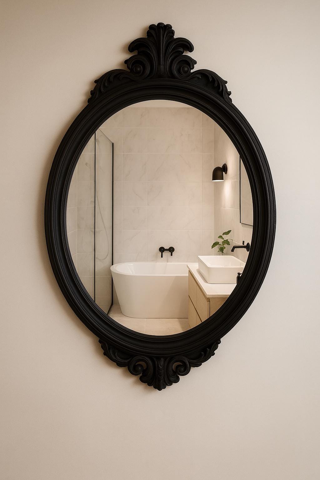 Antique Black Oval Wall Mirror – Large Beveled Hanging Mirror with Wooden Frame for Bathroom, Bedroom, or Living Room Black Decor