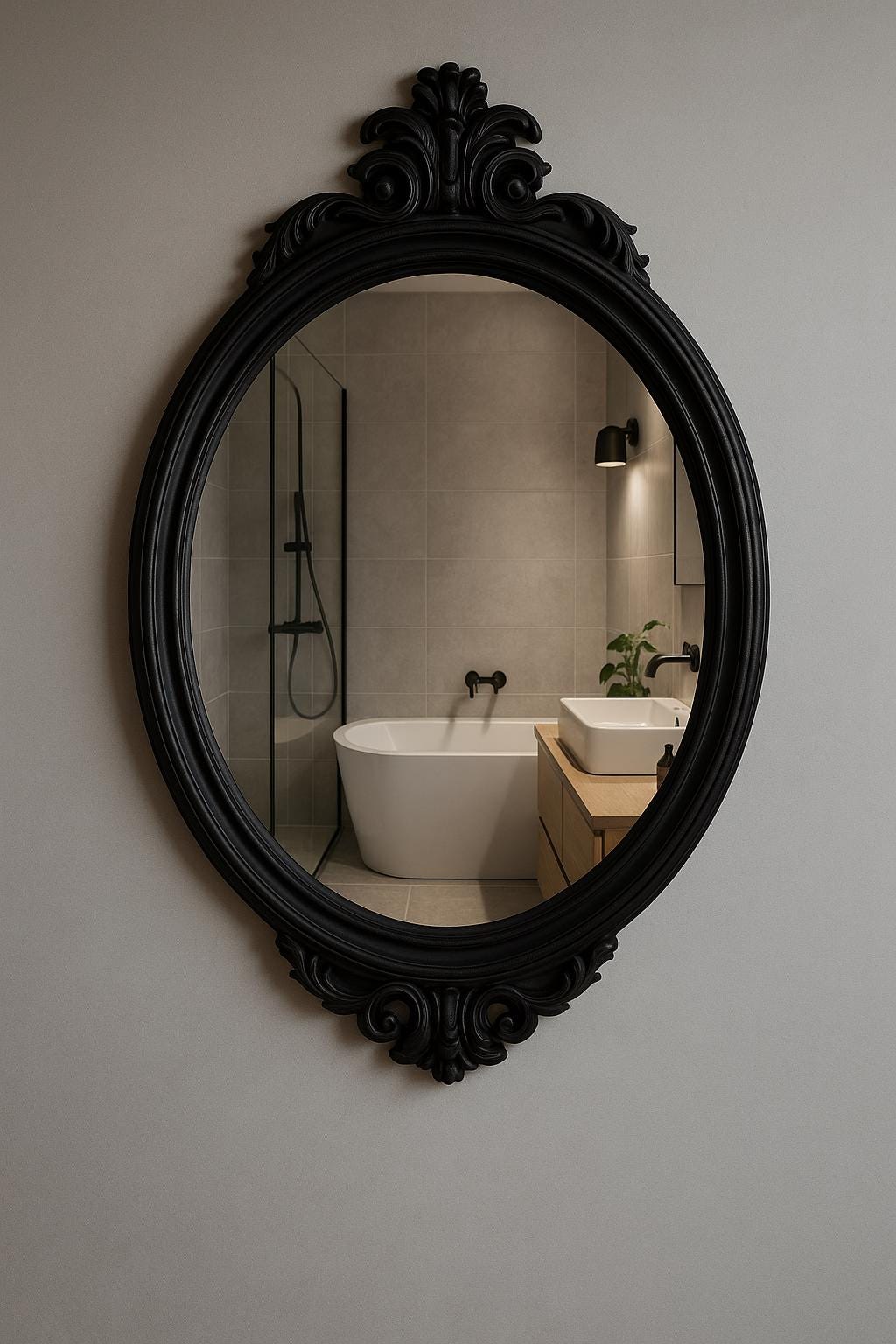 Antique Black Oval Wall Mirror – Large Beveled Hanging Mirror with Wooden Frame for Bathroom, Bedroom, or Living Room Black Decor