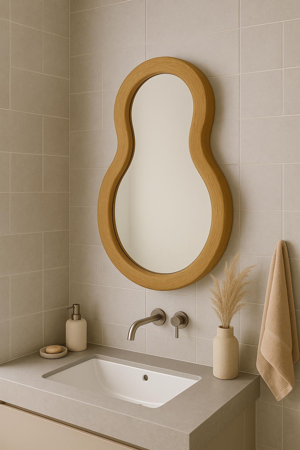 Hand-Carved Wooden Mirror with Design – Rustic Wall Decor in Multiple Sizes, Perfect for Home or Gift, Wall Decor, Wall Mirror Large