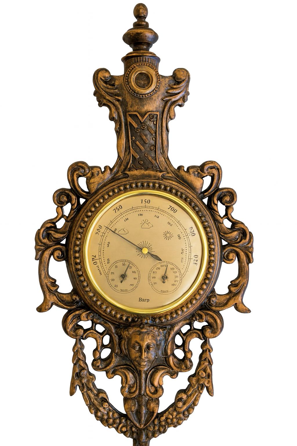 Vintage Barometer Weather Instrument – Antique Wooden Frame with Mermaid Theme for Timeless Home Decor