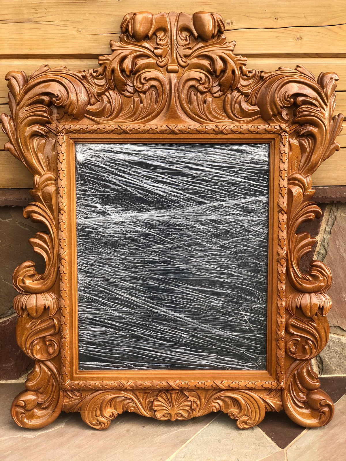 Solid Wood Ornate Mirror Frame, Artisan Carved Wooden Mirror, Victorian Style Mirror in Warm Walnut, Baroque Hand-Carved Mirror