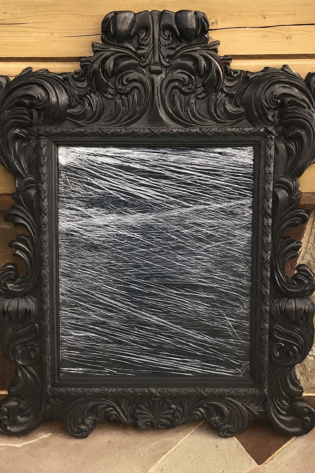 Solid Black Wood Ornate Mirror Frame, Artisan Carved Wooden Mirror, Victorian Style Mirror in Black frame, Baroque Hand-Carved Mirror