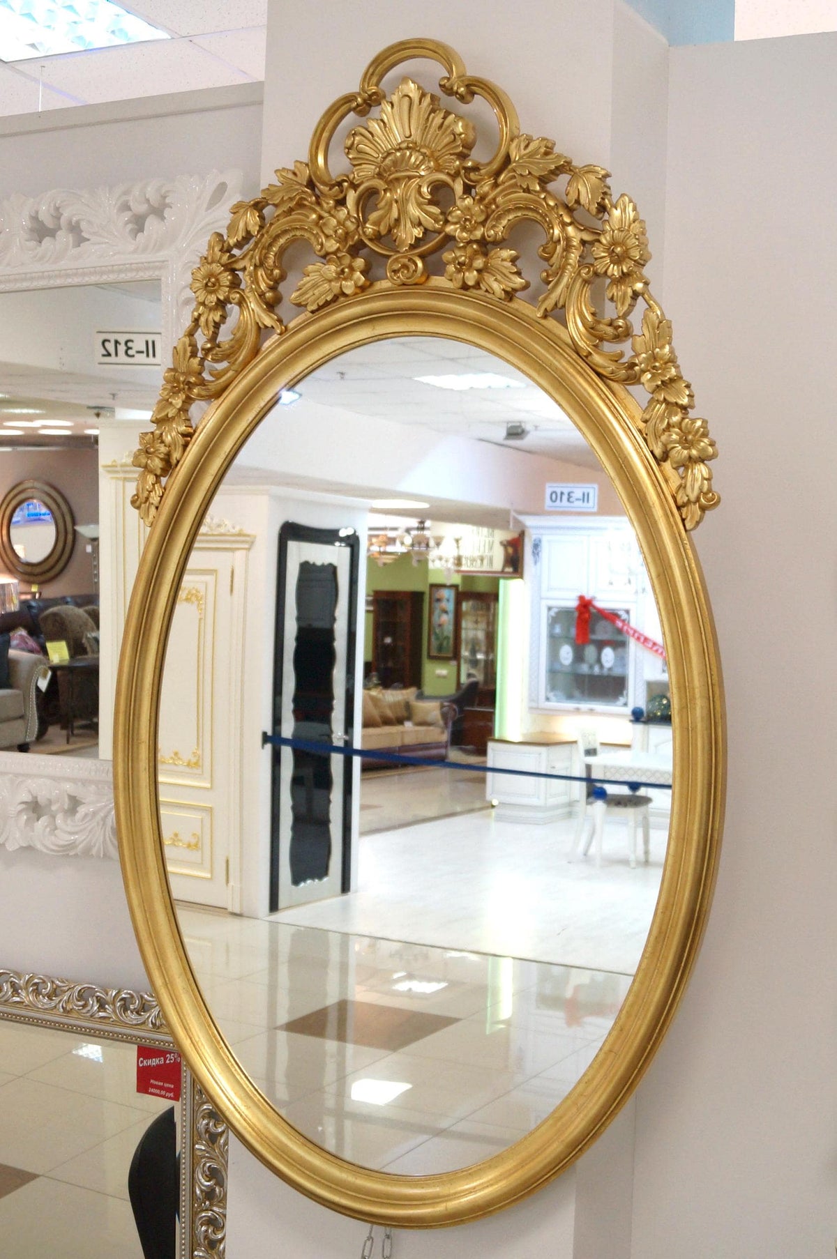 Gold Leaf Luxury Decorative Wall Mirror, Vintage Hanging Mirrors for Bedroom Living-Room, Classic Oval Mirror Gold Leaf Frame