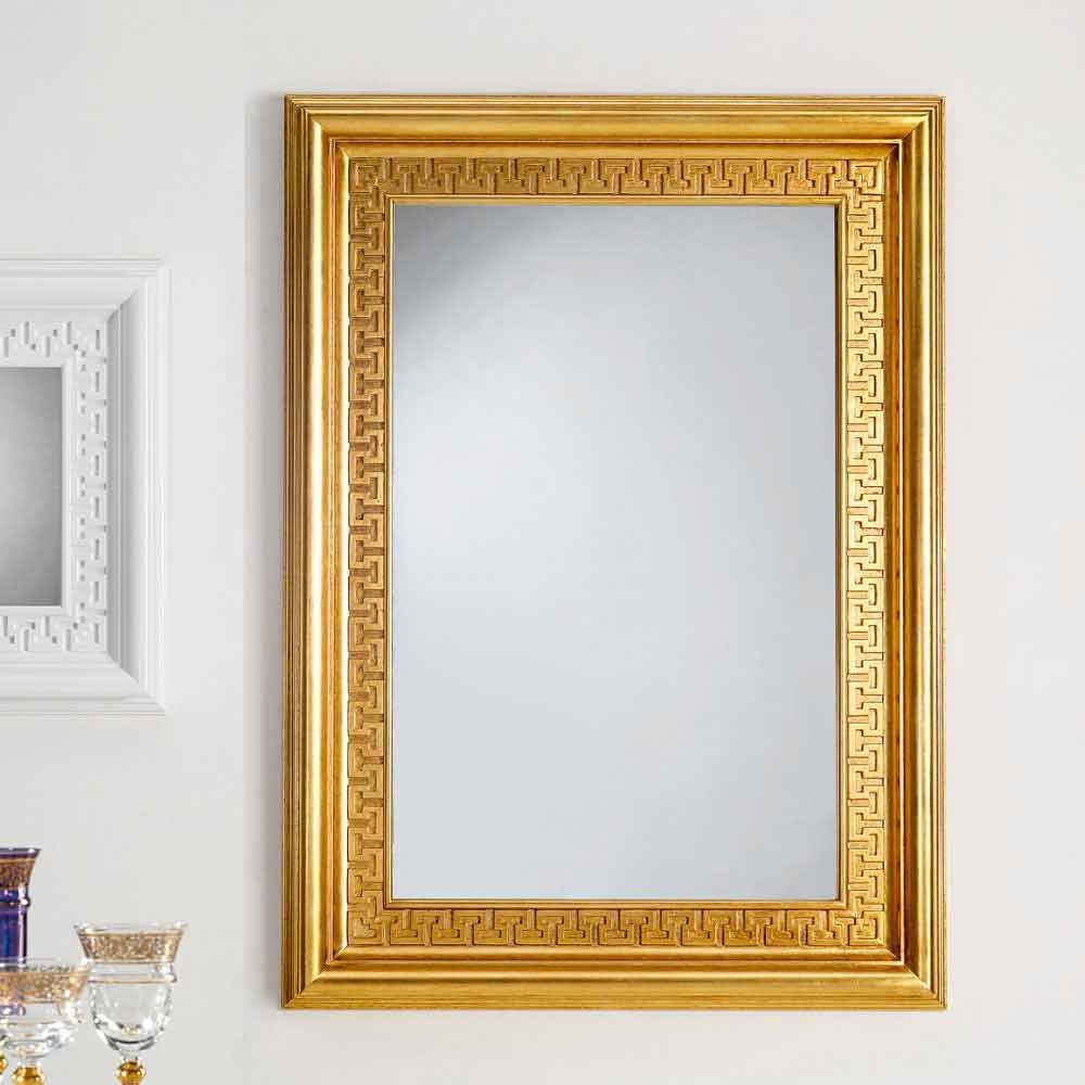Antique Gold Leaf Luxury Decorative Wall Mirror, Vintage Hanging Mirrors for Bedroom Living-Room, Classic Rectangular Mirror Gold Leaf Frame