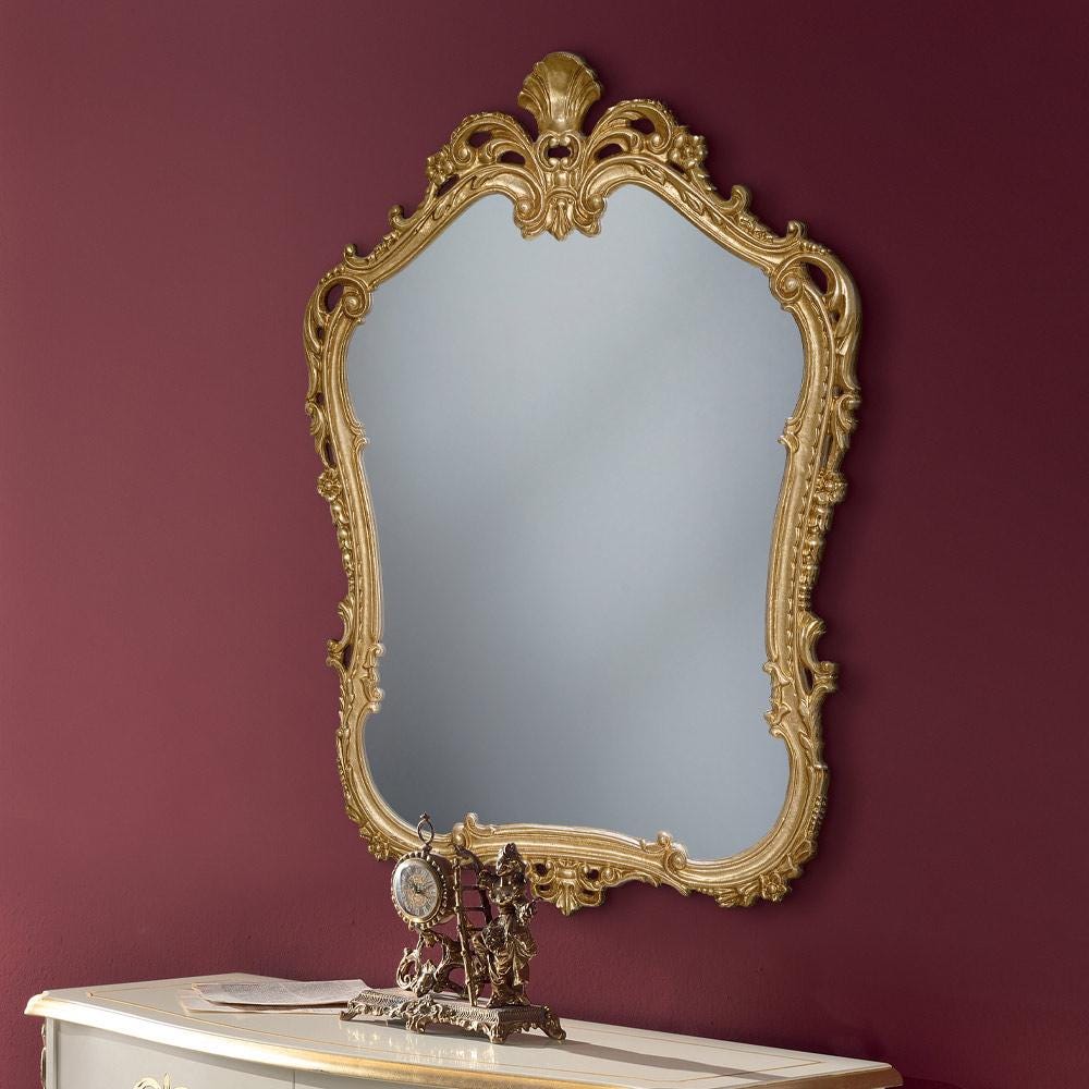 Ornate Antique Gold Wall Mirror – Large Decorative Glass Mirror with Wooden Frame for Elegant Home Decor & Gifts