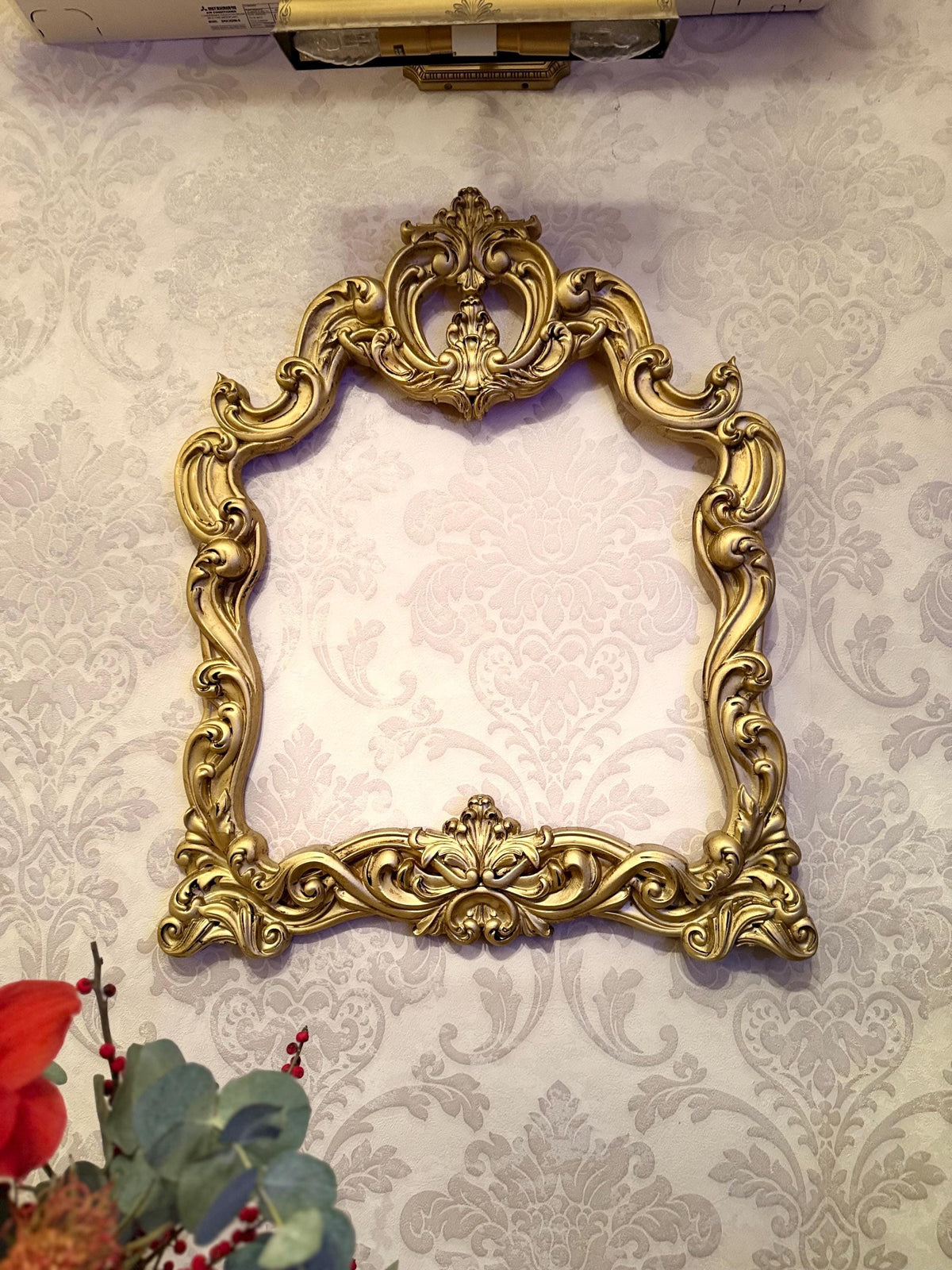 Ornate Antique Gold Wall Mirror – Large Decorative Glass Mirror with Wooden Frame for Elegant Home Decor & Gifts