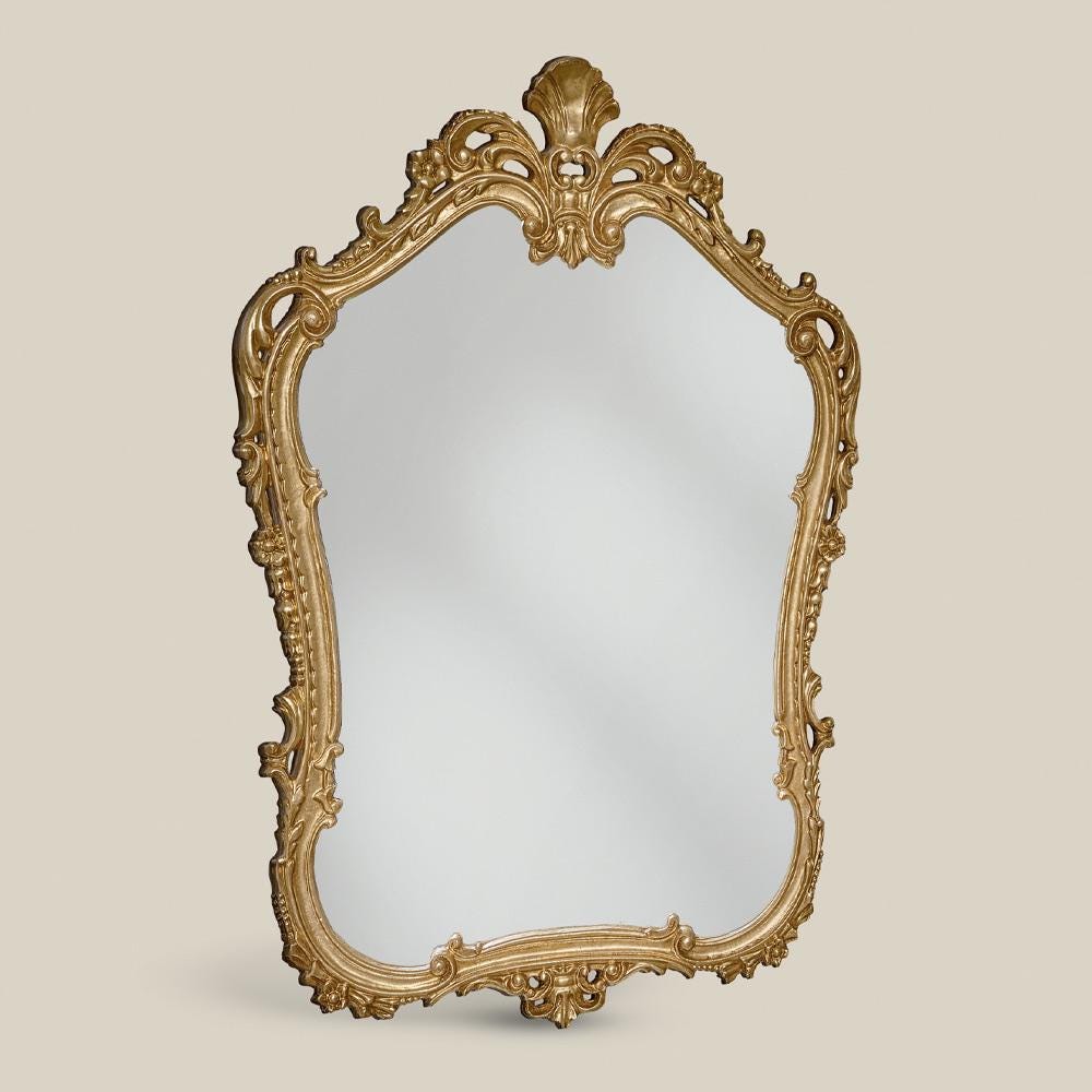 Ornate Antique Gold Wall Mirror – Large Decorative Glass Mirror with Wooden Frame for Elegant Home Decor & Gifts