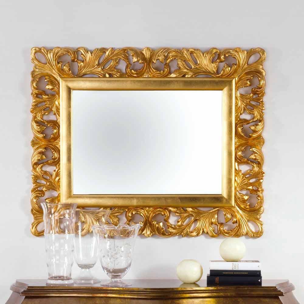 Antique Gold Leaf Luxury Decorative Wall Mirror, Vintage Hanging Mirrors for Bedroom Living-Room, Classic Rectangular Mirror Gold Leaf Frame