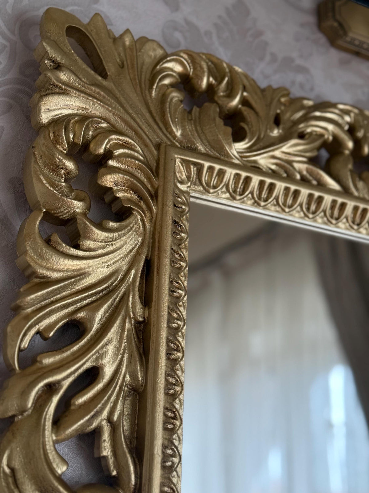 Antique Gold wall mirror, Rustic Charm Meets Timeless Elegance: Large Wood Wall Mirror, Classic Rectangle Ornate Large Gold Wall Mirror
