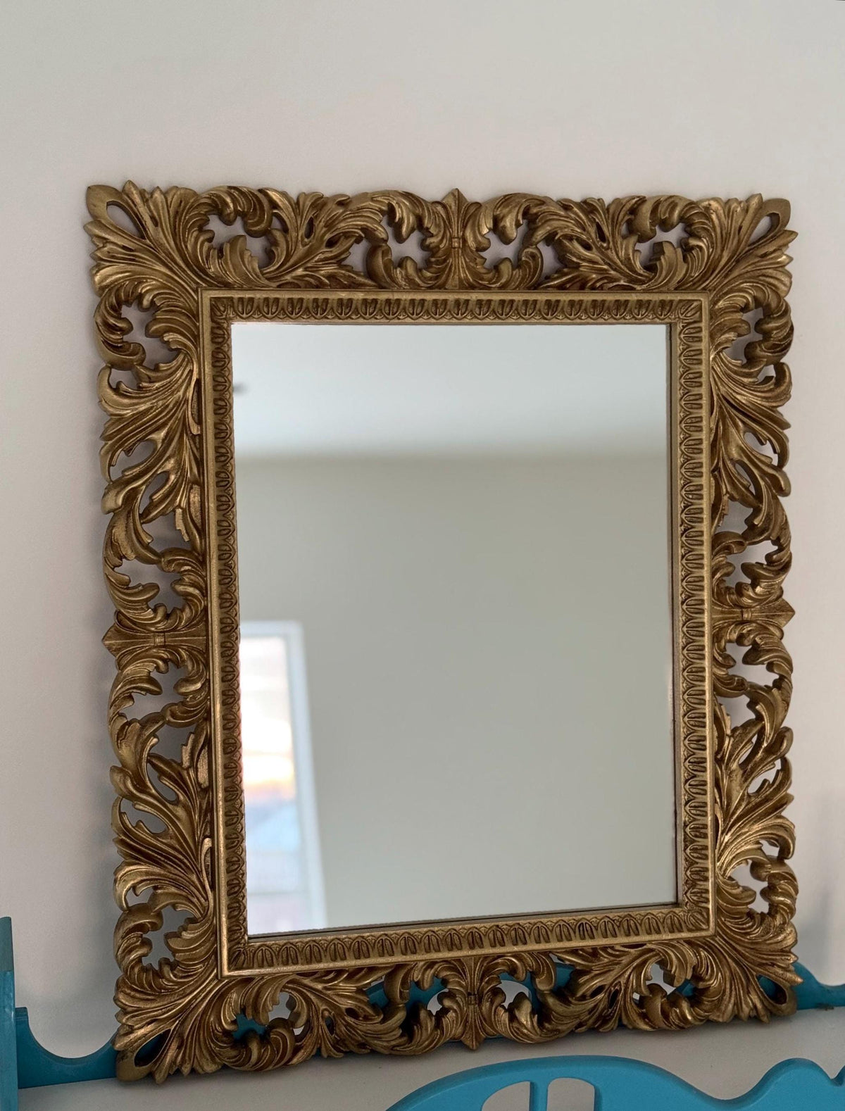 Antique Gold wall mirror, Rustic Charm Meets Timeless Elegance: Large Wood Wall Mirror, Rectangle Ornate Large Gold Wall Mirror with flowers