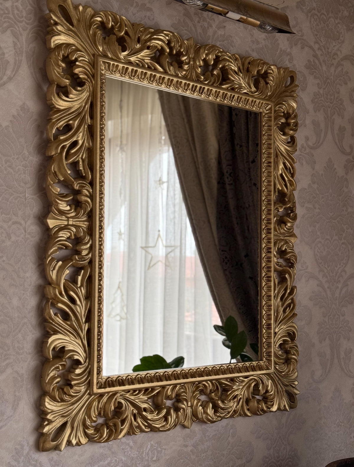 Antique Gold wall mirror, Rustic Charm Meets Timeless Elegance: Large Wood Wall Mirror, Classic Rectangle Ornate Large Gold Wall Mirror