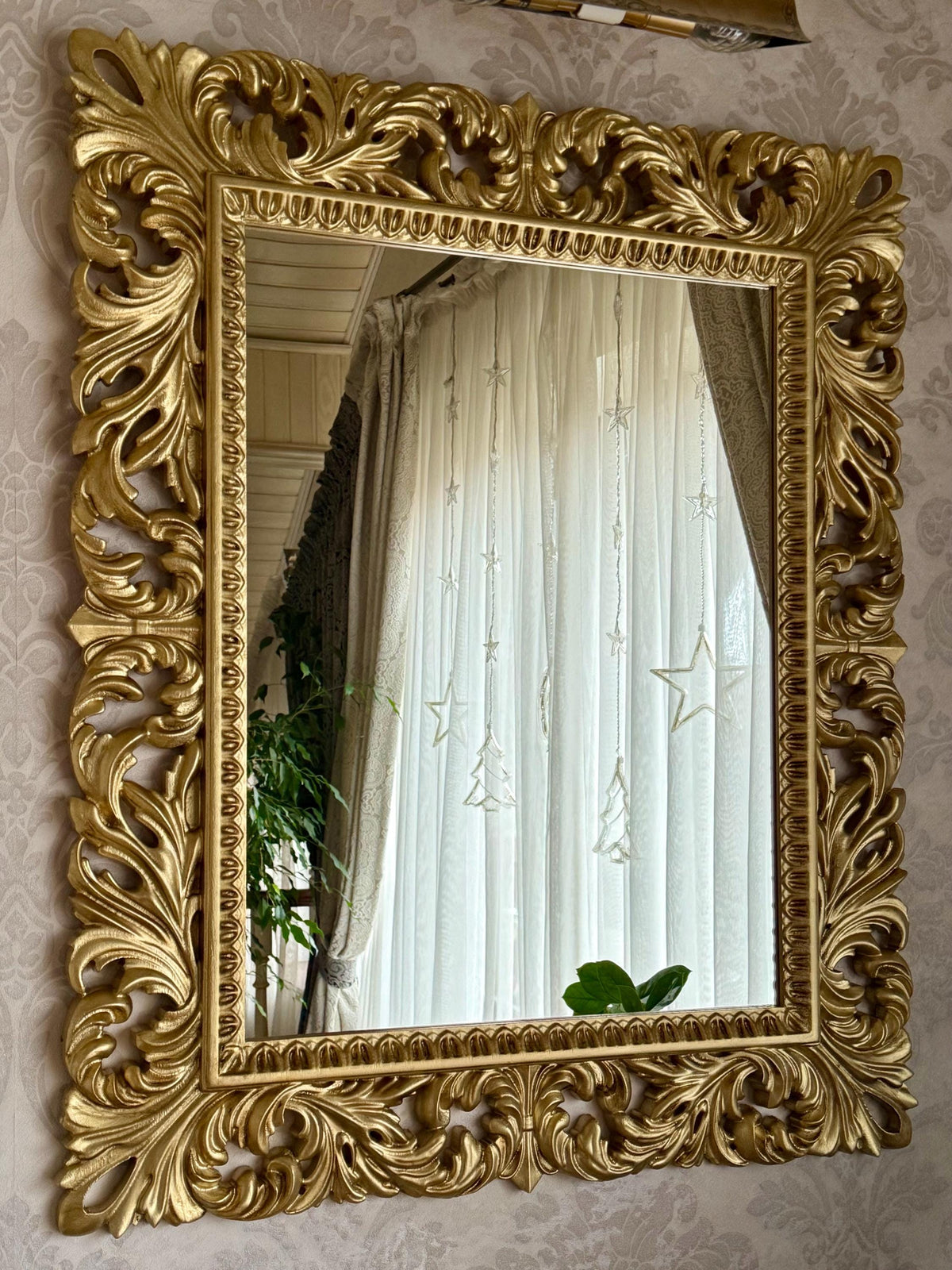 Antique Gold wall mirror, Rustic Charm Meets Timeless Elegance: Large Wood Wall Mirror, Classic Rectangle Ornate Large Gold Wall Mirror