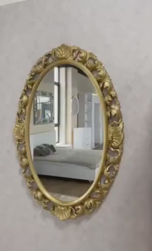 Large Wall Mirror, Unveil Your Regal Reflection: Enter the Golden Vines Mirror, Vintage Hanging Mirrors for Bedroom, Oval Antique Gold mirro