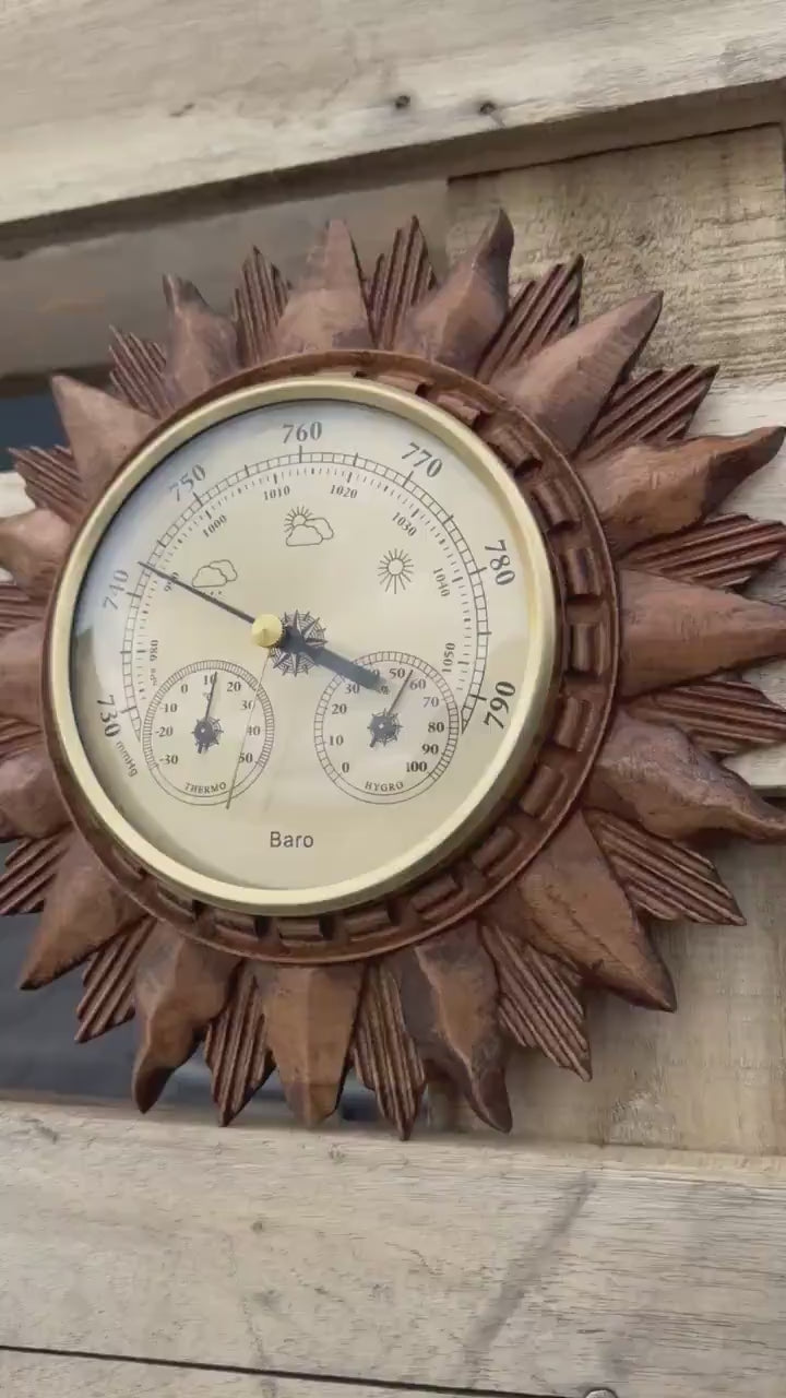 Vintage Barometer Weather Instrument – Antique Wooden Frame with Mermaid Theme for Timeless Home Decor