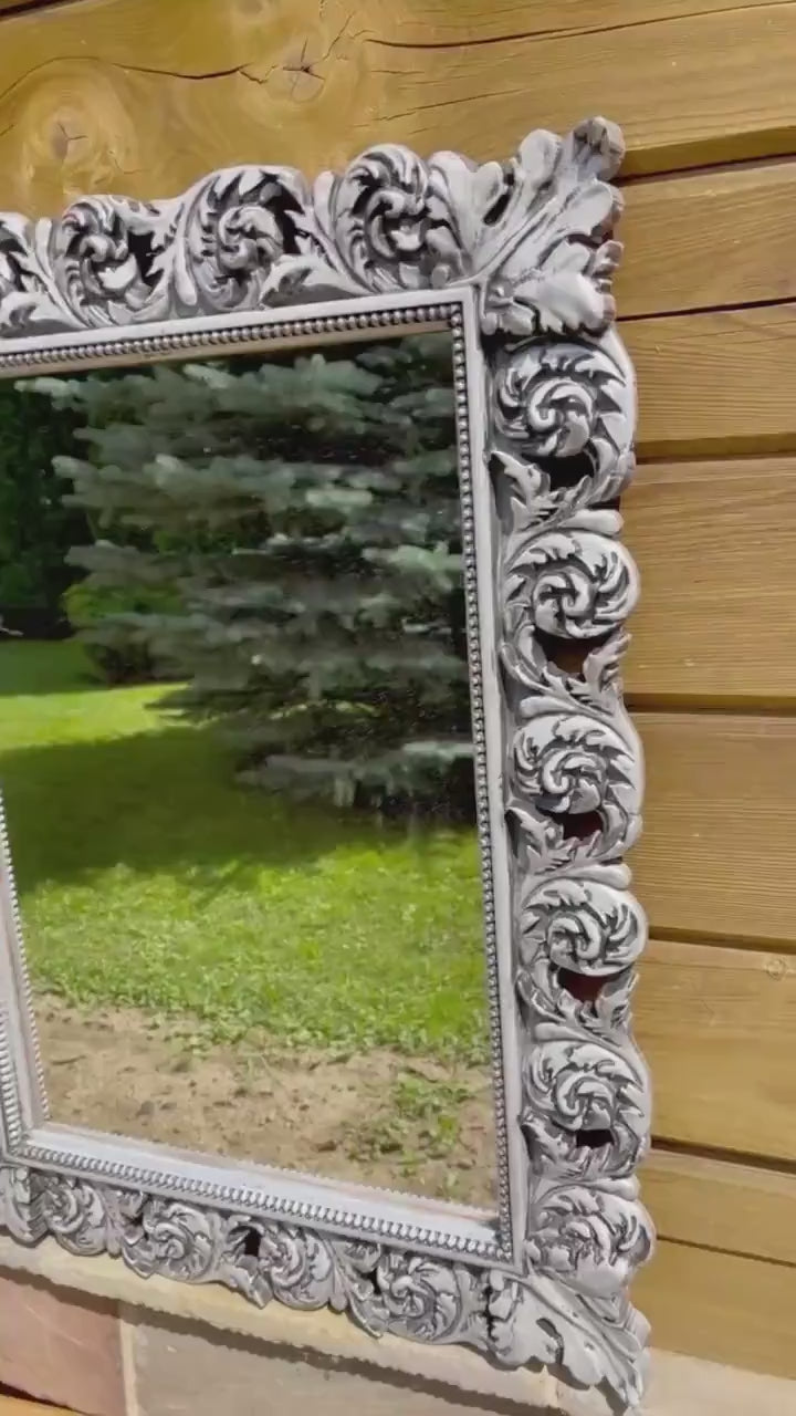 Ornate Antique silver Wall Mirror, Wall mirror large, Wall mirror decor, Glass mirrors, Home mirror, Mirror Wall, Interior Gift, wood frame