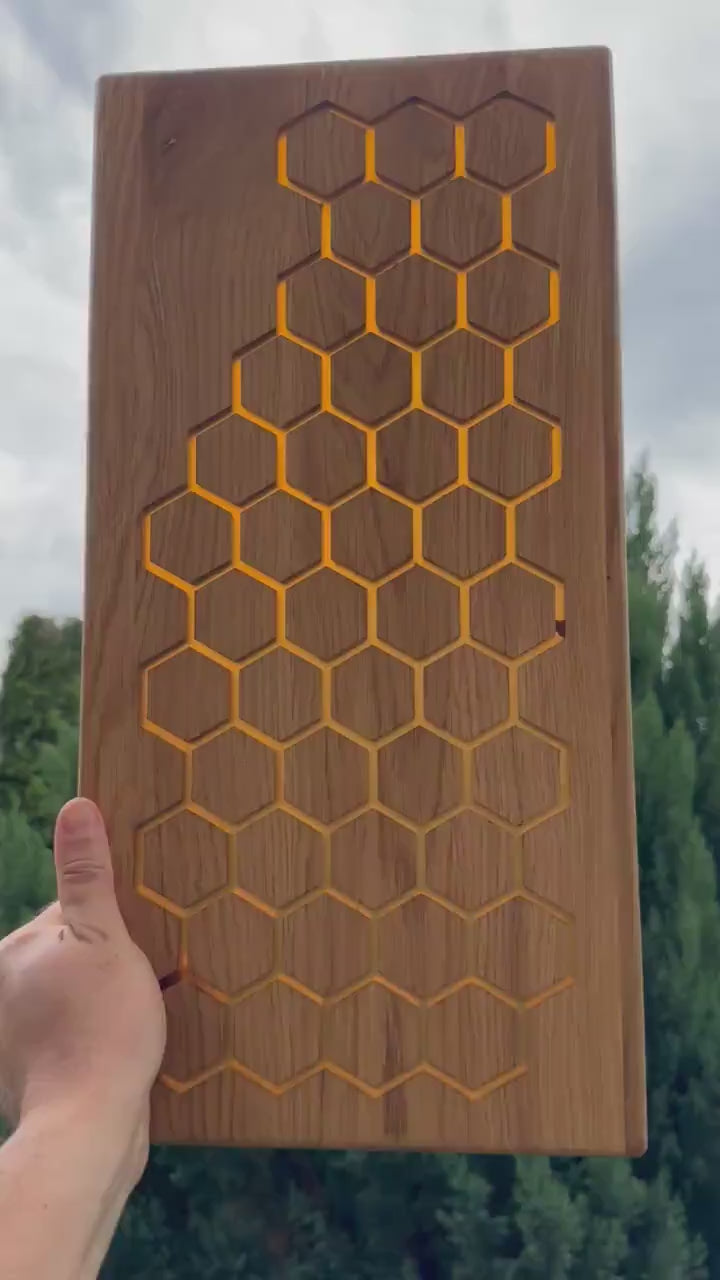 Handcrafted Split Oak Cutting Board - Unique Honeycomb Design! Epoxy Resin Board, Handcrafted River Board, Gift Board, Best for birthday