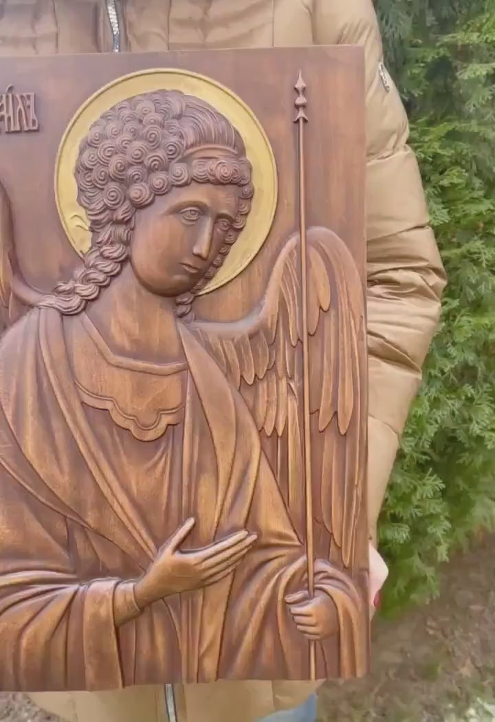 Woodcarved Angel Protector, Saint Michael's Blessing, Celestial Warrior: Saint Michael, Saint Michael's Guardian, Archangel Michael Icon