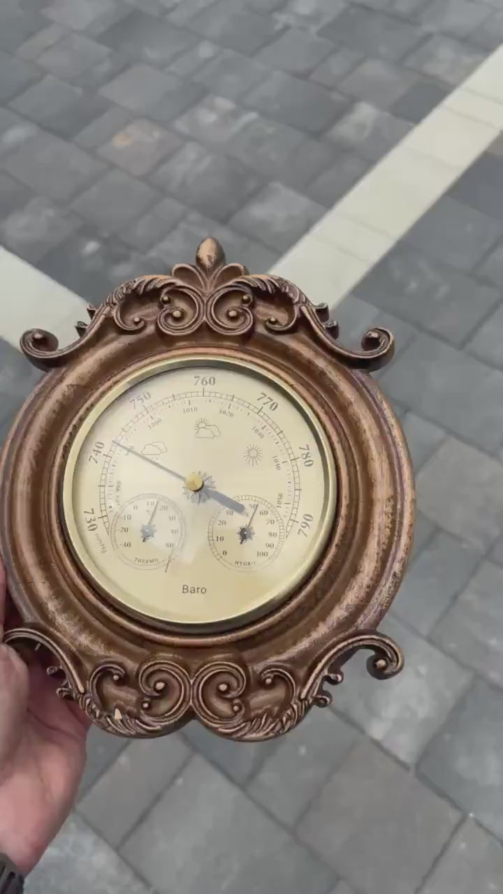 Vintage Barometer Weather Instrument – Antique Wooden Frame with Mermaid Theme for Timeless Home Decor