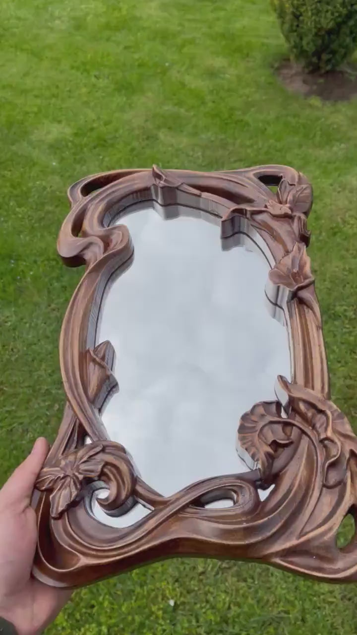 Carved wall mirror, wood Wall Mirror, Wall mirror large, Wall mirror decor, Glass mirrors, Gifts, Mirror Wall Art, Interior Gift, wood frame